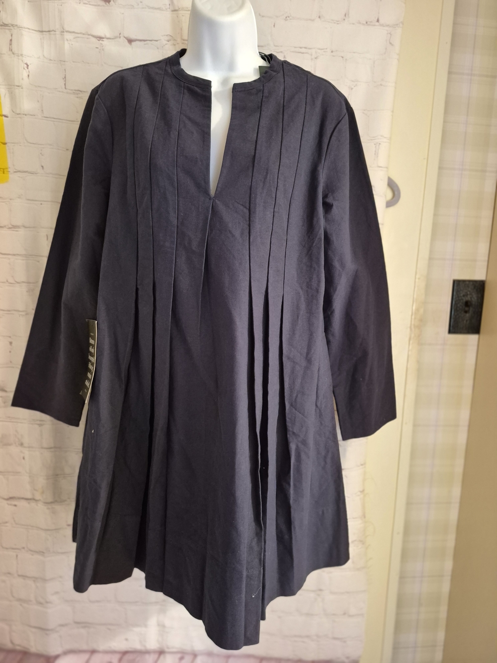 NWT Tuckernuck "Luella" Navy Cotton Pleated A-Line Dress Pocket Sz.S Ret.$148